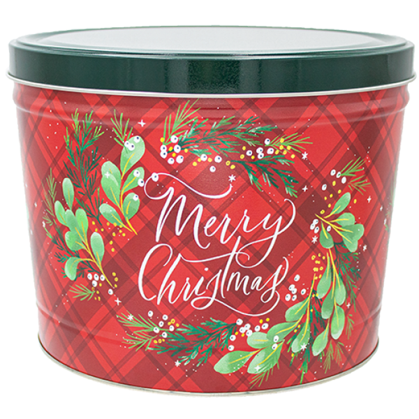 2 Gallon - Christmas Plaid Popcorn Tin